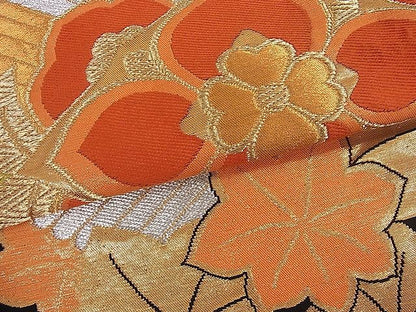 平和屋着物■六通柄袋帯 松葉花文 黒地 金銀糸 逸品 du1641