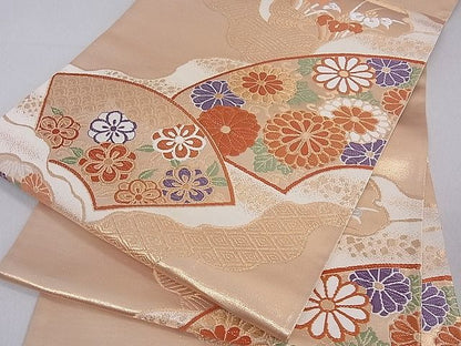 平和屋着物■六通柄袋帯　地紙重ね雪輪吉祥花文　金糸　逸品　du1657