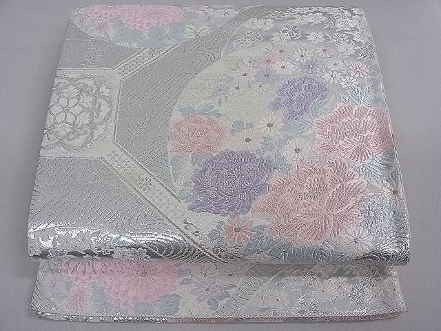 平和屋着物■六通柄袋帯 蜀江文様 銀糸 逸品 du1659