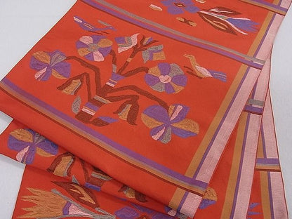 平和屋着物■六通柄 本袋帯 花鳥文 逸品 du1663