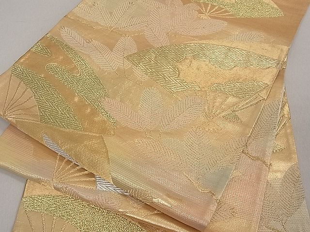 平和屋着物■六通柄袋帯 扇面松葉文 金銀糸 逸品 du1684