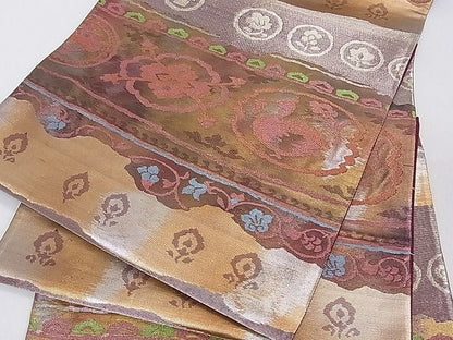 平和屋着物■六通柄袋帯 洋花文 金糸 逸品 du1697