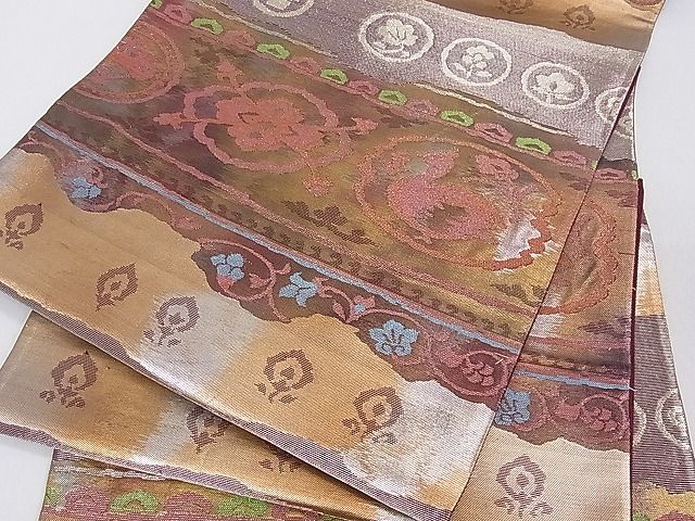 平和屋着物■六通柄袋帯 洋花文 金糸 逸品 du1697