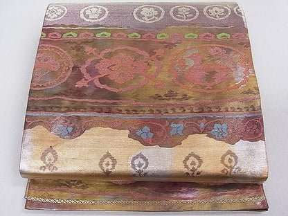 平和屋着物■六通柄袋帯 洋花文 金糸 逸品 du1697