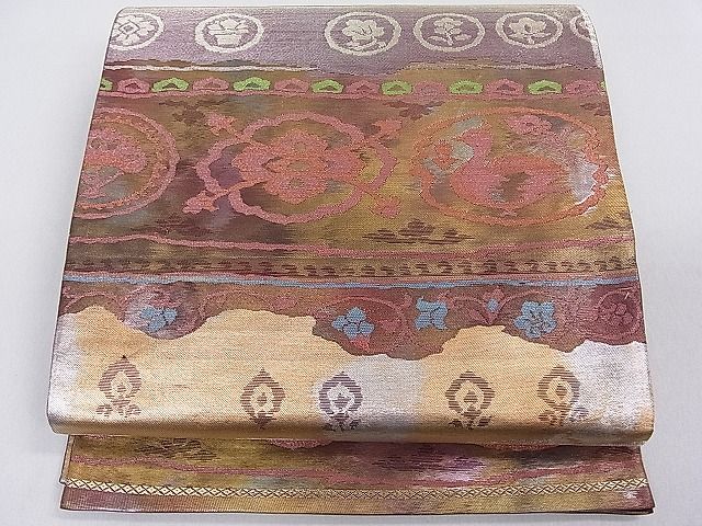 平和屋着物■六通柄袋帯 洋花文 金糸 逸品 du1697