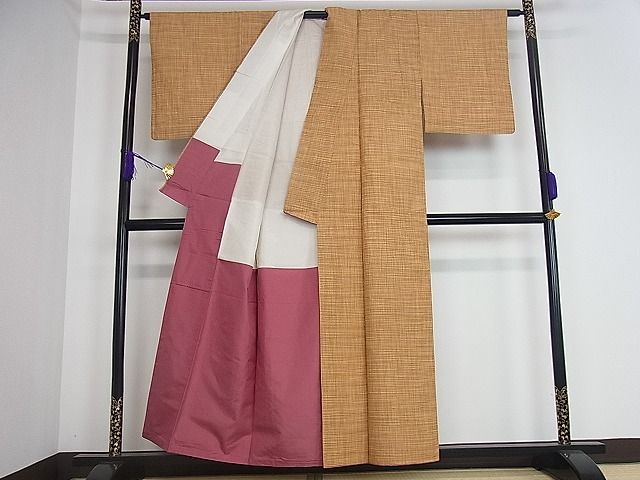 平和屋着物■上質な紬 格子柄 逸品 dy4104
