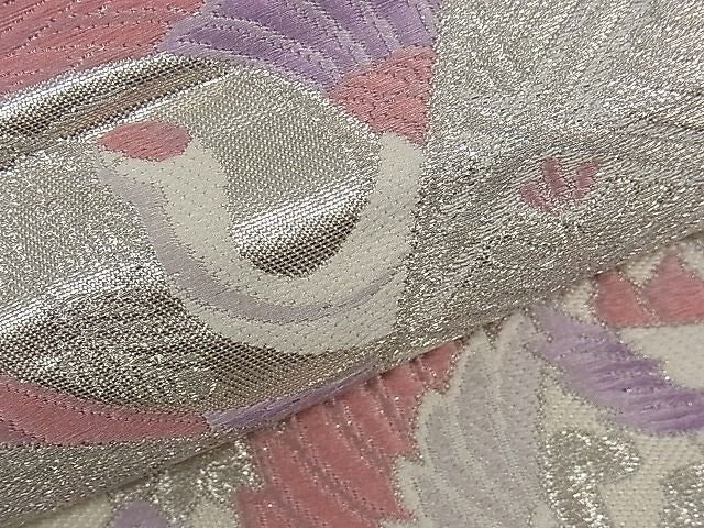 平和屋着物■六通柄袋帯 唐織 色紙重ね花鳥文 銀糸 逸品 dy5547