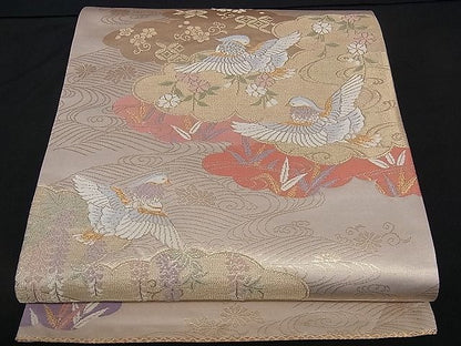 平和屋着物■六通柄袋帯 唐織 鴛鴦花文 金糸 逸品 dy5549