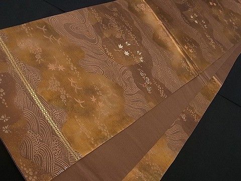 平和屋着物■六通柄袋帯 道長草花文 金糸 逸品 dy5554