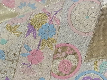 平和屋着物■六通柄袋帯 唐織 色紙重ね鳳凰草花文 金糸 逸品 dy5559