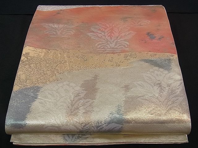 平和屋着物■六通柄袋帯 道長草花文 金銀糸 逸品 dy5576