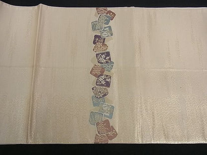 平和屋着物■六通太鼓柄袋帯　色紙重ね　竜田川　金糸　逸品　dy5592