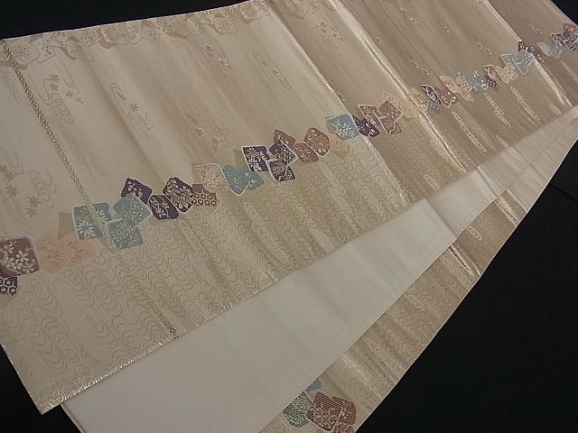 平和屋着物■六通太鼓柄袋帯　色紙重ね　竜田川　金糸　逸品　dy5592