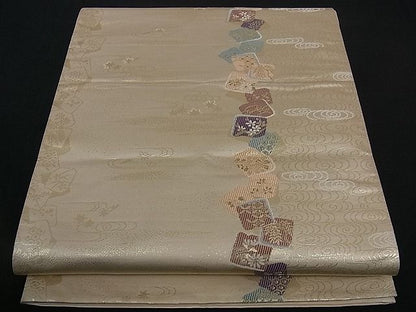 平和屋着物■六通太鼓柄袋帯　色紙重ね　竜田川　金糸　逸品　dy5592