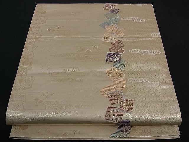 平和屋着物■六通太鼓柄袋帯　色紙重ね　竜田川　金糸　逸品　dy5592