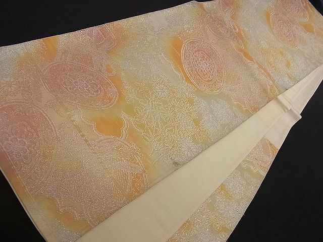 平和屋着物■六通柄袋帯 手織り 鼓流し 銀糸 逸品 dy5603