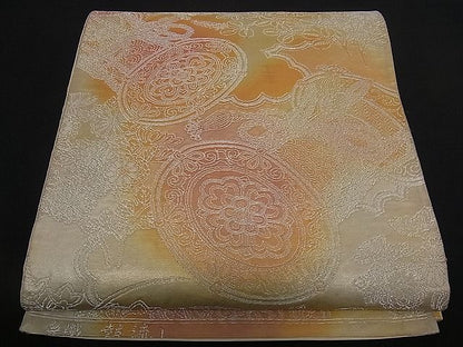 平和屋着物■六通柄袋帯 手織り 鼓流し 銀糸 逸品 dy5603