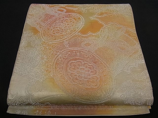 平和屋着物■六通柄袋帯 手織り 鼓流し 銀糸 逸品 dy5603