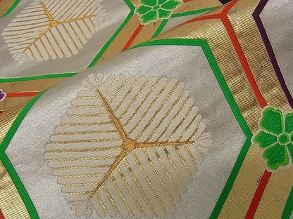平和屋着物■六通柄袋帯　唐織　亀甲花文　金糸　逸品　dy5610