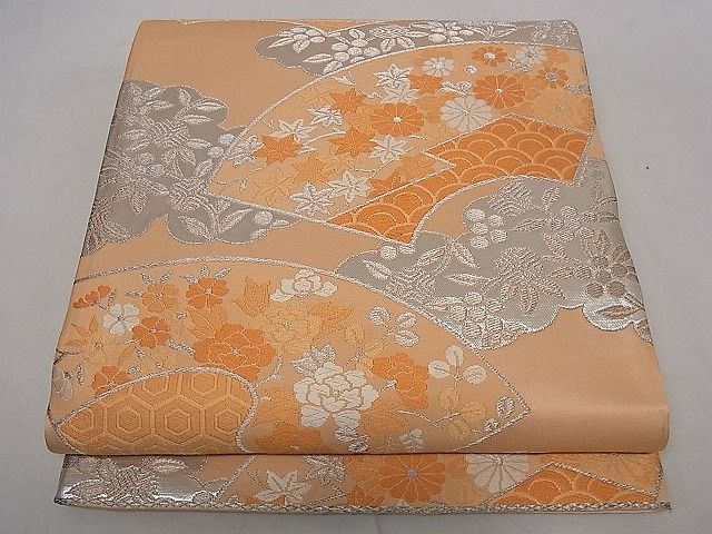平和屋着物■六通柄袋帯 唐織 地紙草花文 銀糸 逸品 dy5627