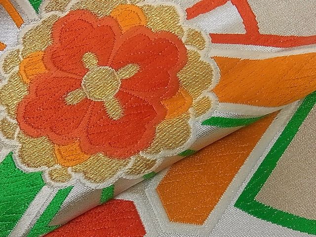 平和屋着物■六通柄袋帯 唐織 扇面花文 金銀糸 逸品 dy5629