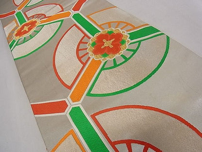 平和屋着物■六通柄袋帯 唐織 扇面花文 金銀糸 逸品 dy5629