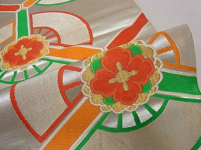 平和屋着物■六通柄袋帯 唐織 扇面花文 金銀糸 逸品 dy5629