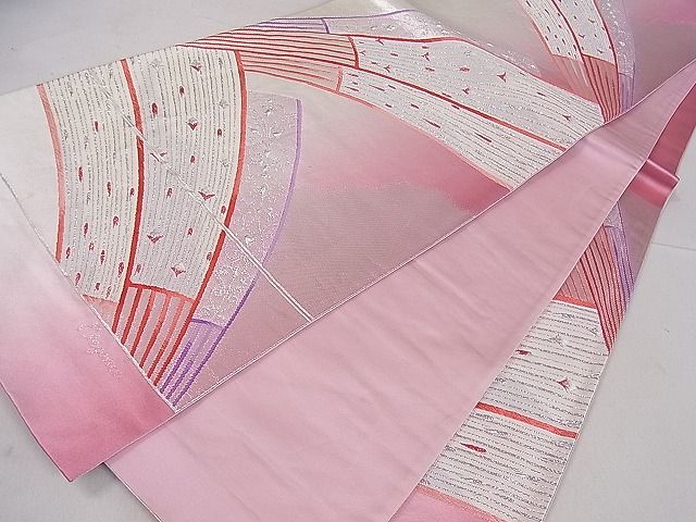 平和屋着物■六通柄袋帯 唐織 檜扇文 銀糸 逸品 dy6617