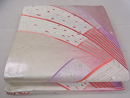 平和屋着物■六通柄袋帯 唐織 檜扇文 銀糸 逸品 dy6617