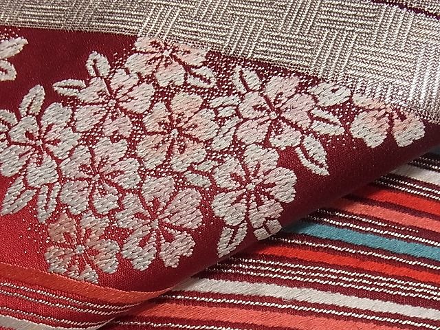 平和屋着物■六通柄袋帯 唐織 吉祥花文 銀糸 逸品 dy6638