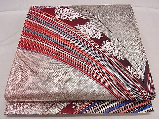 平和屋着物■六通柄袋帯 唐織 吉祥花文 銀糸 逸品 dy6638