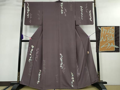 平和屋本店●極上 本加賀友禅作家 由水煌人 訪問着 歪な花 滅紫色地 反端付き 逸品 未使用 DZAA0102kh5