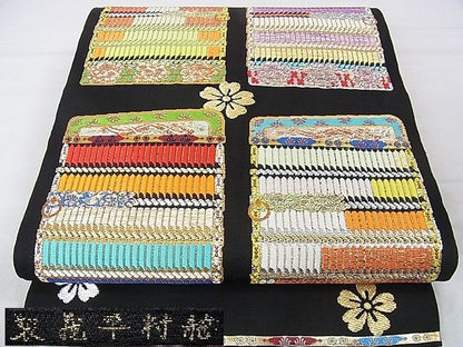 平和屋本店●極上　龍村平蔵製　本袋帯　威毛錦　黒地　金銀糸　逸品　DZAA0168kh4
