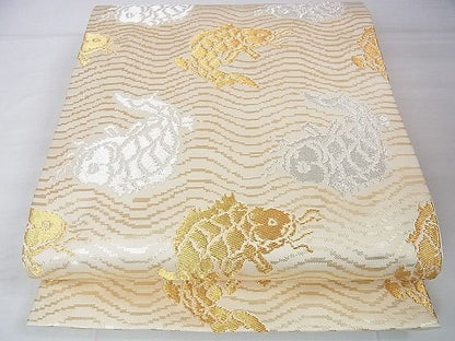 平和屋本店■極上　龍村晋謹製　全通柄袋帯　傅匠名錦　名物金銀鯉金襴　金銀糸　共箱付き　逸品　DZAA0283kh4 - 平和屋