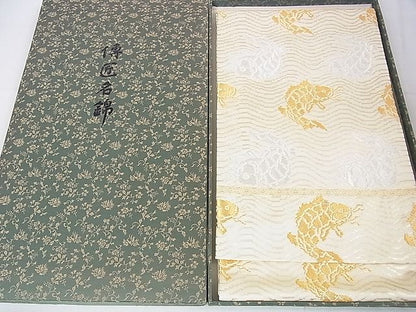 平和屋本店■極上　龍村晋謹製　全通柄袋帯　傅匠名錦　名物金銀鯉金襴　金銀糸　共箱付き　逸品　DZAA0283kh4 - 平和屋