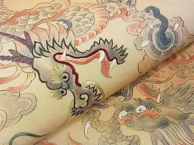 平和屋本店■極上　アンティーク　大正ロマン　丸帯　手刺繍　龍　飛雲　逸品　DZAA0432kh4 - 平和屋