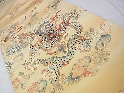 平和屋本店■極上　アンティーク　大正ロマン　丸帯　手刺繍　龍　飛雲　逸品　DZAA0432kh4 - 平和屋