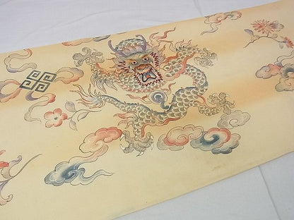 平和屋本店■極上　アンティーク　大正ロマン　丸帯　手刺繍　龍　飛雲　逸品　DZAA0432kh4 - 平和屋