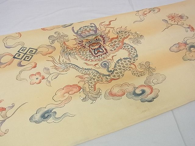 平和屋本店■極上　アンティーク　大正ロマン　丸帯　手刺繍　龍　飛雲　逸品　DZAA0432kh4 - 平和屋