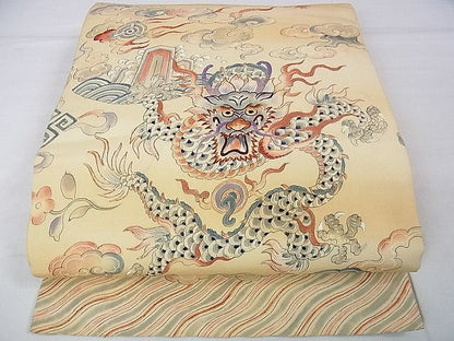 平和屋本店■極上　アンティーク　大正ロマン　丸帯　手刺繍　龍　飛雲　逸品　DZAA0432kh4 - 平和屋