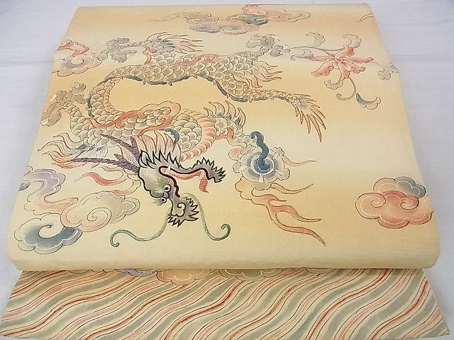 平和屋本店■極上　アンティーク　大正ロマン　丸帯　手刺繍　龍　飛雲　逸品　DZAA0432kh4 - 平和屋