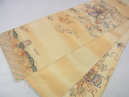 平和屋本店■極上　アンティーク　大正ロマン　丸帯　手刺繍　龍　飛雲　逸品　DZAA0432kh4 - 平和屋