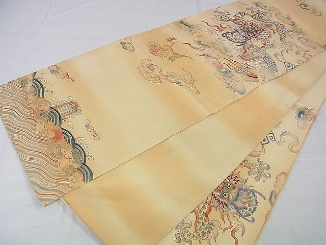 平和屋本店■極上　アンティーク　大正ロマン　丸帯　手刺繍　龍　飛雲　逸品　DZAA0432kh4 - 平和屋