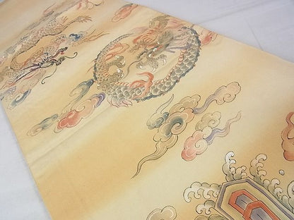 平和屋本店■極上　アンティーク　大正ロマン　丸帯　手刺繍　龍　飛雲　逸品　DZAA0432kh4 - 平和屋