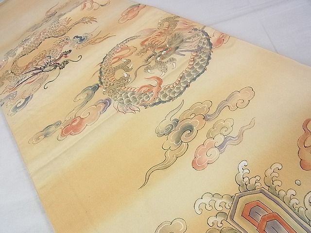 平和屋本店■極上　アンティーク　大正ロマン　丸帯　手刺繍　龍　飛雲　逸品　DZAA0432kh4 - 平和屋