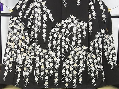 平和屋本店■極上　京友禅の第一人者　松井青々　訪問着　駒刺繍　枝垂れ花　黒地　金彩　逸品　DZAA0482kh4 - 平和屋