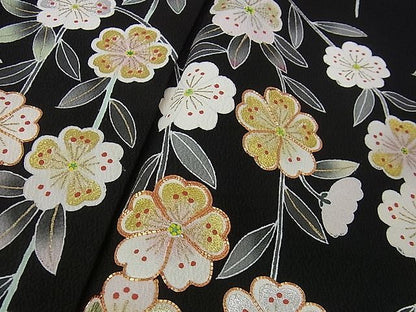 平和屋本店■極上　京友禅の第一人者　松井青々　訪問着　駒刺繍　枝垂れ花　黒地　金彩　逸品　DZAA0482kh4 - 平和屋