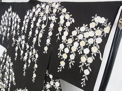平和屋本店■極上　京友禅の第一人者　松井青々　訪問着　駒刺繍　枝垂れ花　黒地　金彩　逸品　DZAA0482kh4 - 平和屋