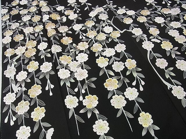 平和屋本店■極上　京友禅の第一人者　松井青々　訪問着　駒刺繍　枝垂れ花　黒地　金彩　逸品　DZAA0482kh4 - 平和屋
