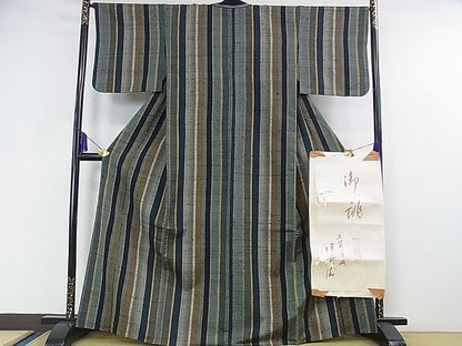平和屋本店■極上　伊兵衛織　工芸手織　単衣　間道　たとう紙付き　逸品　DZAA0493kh4 - 平和屋